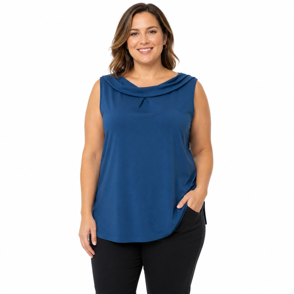 Ann Taylor Sleeveless Jersey Knit Top Blue Minimalist Closet Staple Tank NWT L